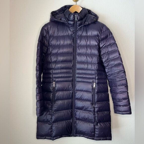 Dark Purple Long Length Packable Down Winter Jacket size L - Picture 1 of 3